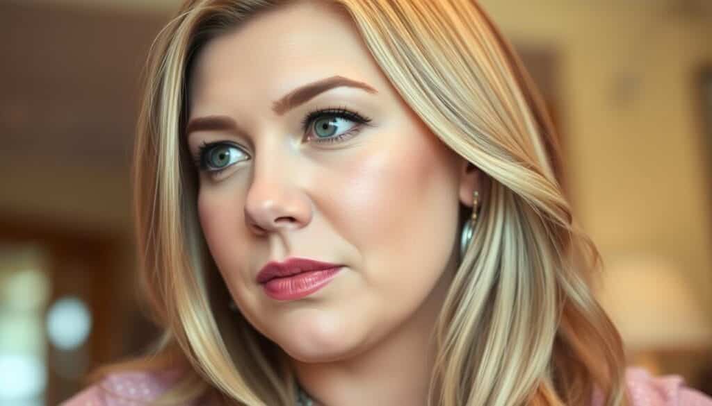 A close-up portrait of Kelly Clarkson in a thoughtful, serene expression, her face softly lit from the side, highlighting the natural contours and sincerity in her eyes. The background is a blurred, warm-toned interior, suggesting a tranquil, introspective setting. The image conveys a sense of Clarkson's mental health approach, emphasizing her focus on self-care, emotional well-being, and the importance of finding balance beyond just physical fitness.