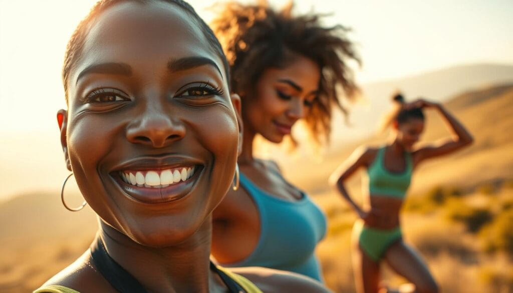 A stunning portrait of Lizzo's remarkable health transformation, showcased in a vibrant, cinematic style. In the foreground, a close-up of Lizzo's radiant, glowing face, her expression exuding confidence and joy. The middle ground features Lizzo's fit, toned physique, captured in a dynamic, athletic pose that highlights her strength and vitality. The background is a softly blurred, dreamlike landscape, infused with a warm, golden glow that sets an inspirational, aspirational tone. The overall scene is shot with a wide-angle lens, creating a sense of depth and immersion. Executed with the signature style of FattyLemon, this image captures the essence of Lizzo's remarkable health transformation.